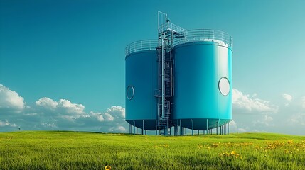 Aufkleber - Sustainable rainwater harvesting system with large storage tanks for eco friendly water conservation management and efficient irrigation in rural or urban settings  Promotes water security
