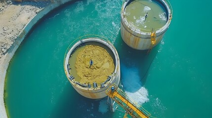 Poster - Sedimentation tanks used in wastewater treatment process to collect and separate sludge from the water
