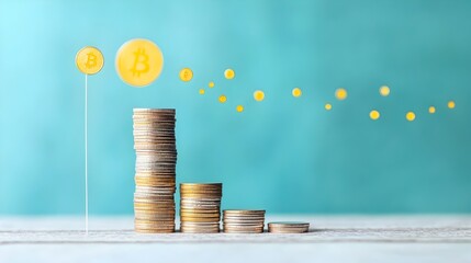 Aufkleber - Staircase of Stacked Coins Representing the Concept of Financial Growth Wealth Accumulation and Achieving Success in Business or Investment