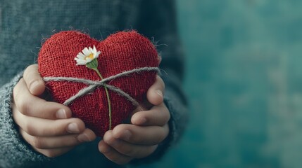 Aufkleber - Stitched heart symbol made of thread representing the process of emotional healing and reconciliation after an apology  The image conveys the concepts of the journey towards closure and forgiveness