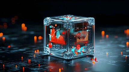 Leinwandbilder - Transparent glass cubes containing graphs and charts symbolizing data analysis and information visualization for business finance or technology concepts