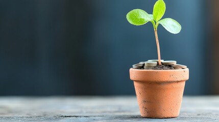 Aufkleber - Tree Growing From Coins Arranged in a Pot   Concept of Financial Sustainability Wealth Prosperous Future  Visual Metaphor for Investment Savings and Successful Business Growth