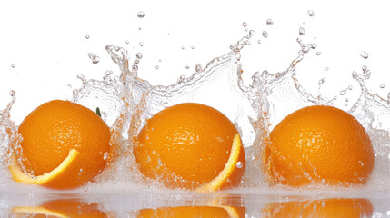 Poster - Fresh Oranges Create Splashes of Juice With Vibrant Crown Effects Generative AI