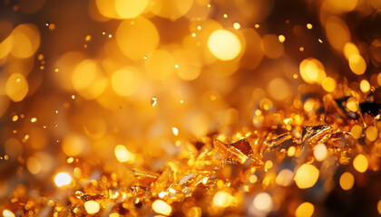 Wall Mural - golden bokeh abstract background with glitter and light