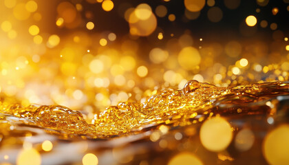 Wall Mural - golden liquid splash with bokeh lights background