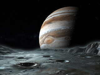 Wall Mural - view of planet jupiter from europa moon