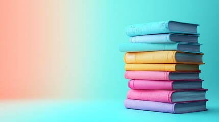 Poster - Creative 3D illustration for World Book Day featuring a stack of books on a smooth minimalist background with gradient colors and space for text perfect for a modern clean design