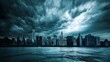 © Bussakon - Dramatic Cityscape with Ominous Storm Clouds Foreshadowing Economic Uncertainty