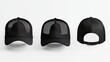 © Philipp - Black trucker hat mockup from different perspectives, highlighting both the front, side, and back mesh, isolated against white background. Ideal for  merchandise mockups, and promotional clothing