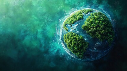 Poster - creative illustration of planet earth set against a vibrant green background featuring continents sh