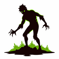 A zombie emerging from the ground silhouette vector illustration on white background