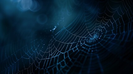 An isolated, intricate spider web against a dark, mystical gradient.