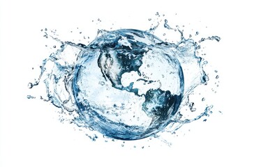 a water droplet is splashing on a globe. concept of movement and fluidity