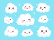 © Bambalino Studio - A set of cartoon clouds with smiling faces. The clouds are arranged in a row and are all different sizes. Scene is cheerful and lighthearted