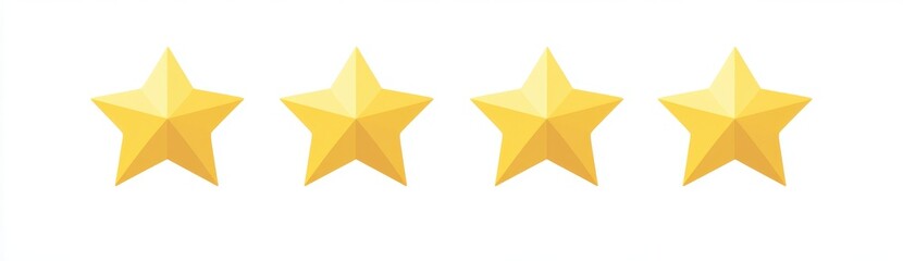 Wall Mural - Four yellow stars are shown in a row. The stars are all the same size and are evenly spaced apart. Concept of achievement or success