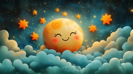 Poster - Delightful retroinspired illustration of a cheerful planet dancing among colorful clouds representing Earth Day and World Environment Day in a fun and playful cartoon style