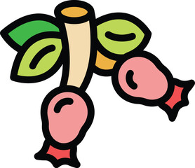 Poster - Simple vector icon of a branch of ripe rose hips with green leaves, in a cartoon style