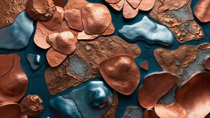 Wall Mural - Abstract copper and blue textured background.