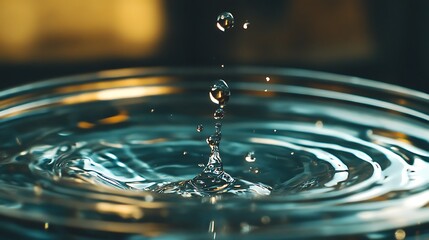 Close-up of a droplet hitting the surface of water in a transparent jar, with the reflection of light