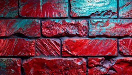 Wall Mural - Red and blue brick wall texture, background, design.