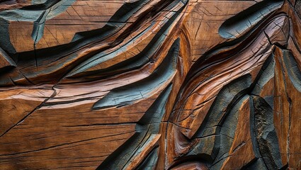 Wall Mural - Intricate carvings on a wooden surface, showcasing the artistry of wood sculpture.