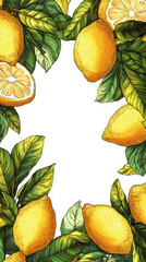 Wall Mural - Aesthetic hand drawn invitation with watercolor lemons, copy space in middle. White background. Generative AI