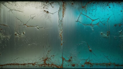 Wall Mural - Weathered metal surface with a crackled blue paint