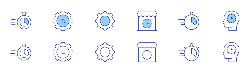 Time icon set in two styles, Duotone and Thin Line style. Editable stroke. shop, time, clock, time management