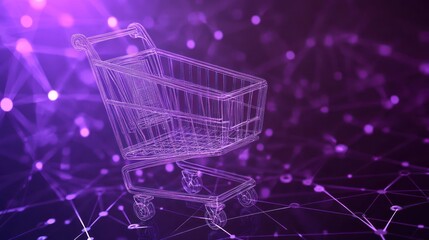 Poster - Wireframe Shopping Cart on Purple Network Background