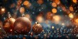 © aicandy - Glistening golden Christmas ornaments set against a festive blurred background filled with warm bokeh lights create a cozy holiday atmosphere