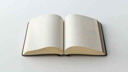 Poster - Detailed cartoon realistic 3D rendering of an open note book with crisp white grid paper minimalistic design and empty copy space set against a clean white background for creative ideas