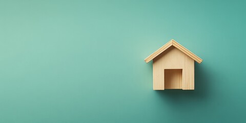 Poster - minimalist wooden house model on turquoise background