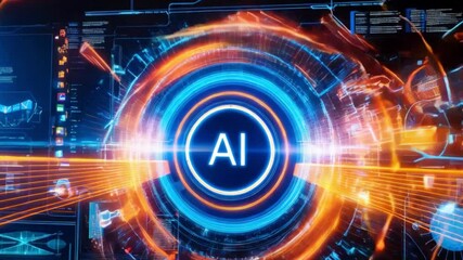hologram screen Artificial intelligence behind data processing in virtual space.