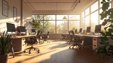 Poster - Modern Office with Sunlit Windows