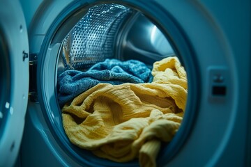 General shot of a washing machine loaded with clothes, Generative AI