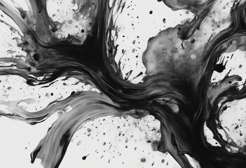 Abstract black in splash paint brush strokes stain grunge isolated on white background Japanese styl