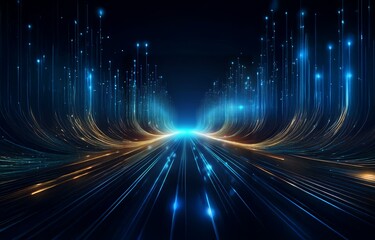 Aufkleber - Abstract digital art of glowing blue and gold lines forming a path.
