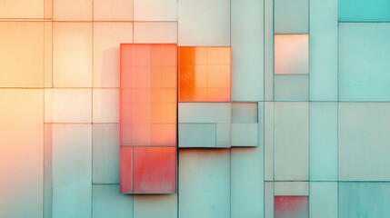 Poster - abstract geometric background in multicolored pastel shades and minimalistic style. Details and architectural layering.