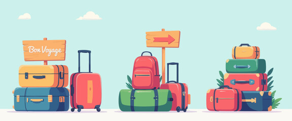 Wall Mural - Travel Luggage with Bon Voyage Sign 
