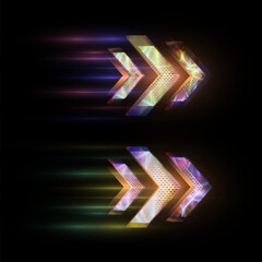 Leinwandbilder - High speed arrow movement. Light effect, speed of light, bright glow for web game interface design and illustration. Vector