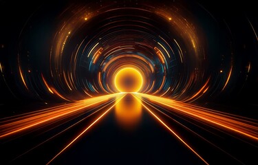 an abstract futuristic glowing tunnel with a bright glowing circle in the center.
