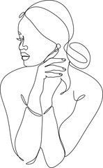 One line girl or woman portrait design. Hand drawn minimalism style vector illustration