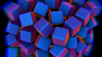 Fototapete - Abstract 3D Cluster of Gradient Cubes with Purple and Blue Neon Hues