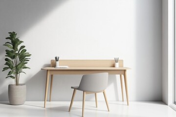 Minimalist workspace with a simple desk and clean lines, mock-up for office branding or decor, modern and functional design