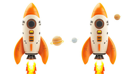 Poster - Rocket Launches Into Space With Planets in the Background at Dawn Generative AI