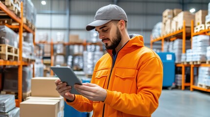 Poster - warehouse manager utilizing qr code technology for advanced inventory management in a modern warehou
