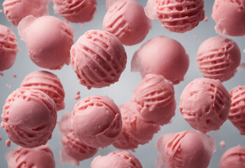 Collection of Strawberry ice cream ball isolated on a transparent background