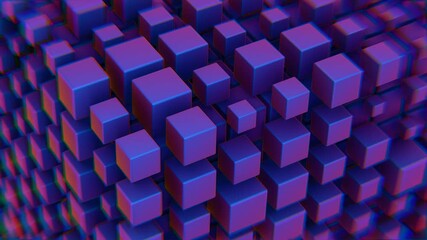 Poster - Abstract 3D Cluster of Gradient Cubes with Purple and Blue Neon Hues