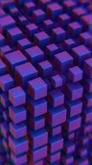 Poster - Abstract 3D Cluster of Gradient Cubes with Purple and Blue Neon Hues