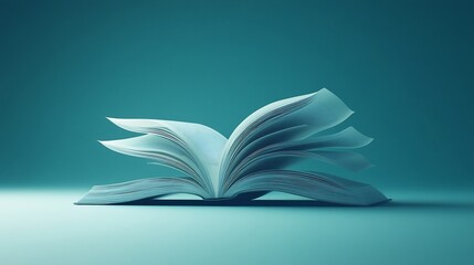 Poster - Futuristic 3D rendering for World Book Day showing an open book with floating pages on a minimalistic background with clean space for text emphasizing innovation and the power of reading